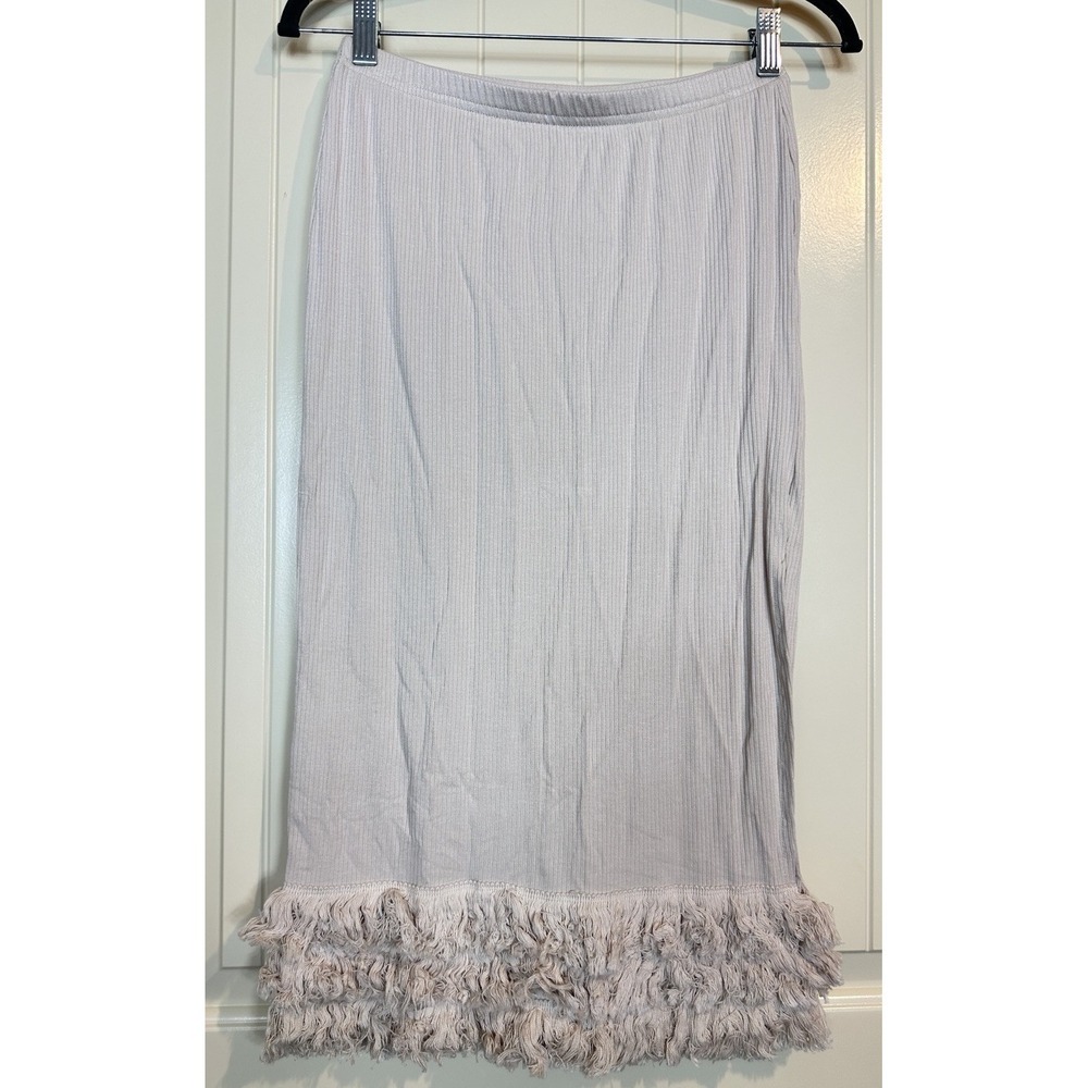 Womens ribbed knit midi skirt bottom tiered fringe western boho sz S/M stretch